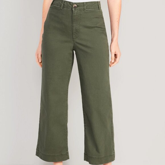 (NWT) Old Navy - high waisted crop chino wide leg pants green (size 12) - Picture 1 of 2